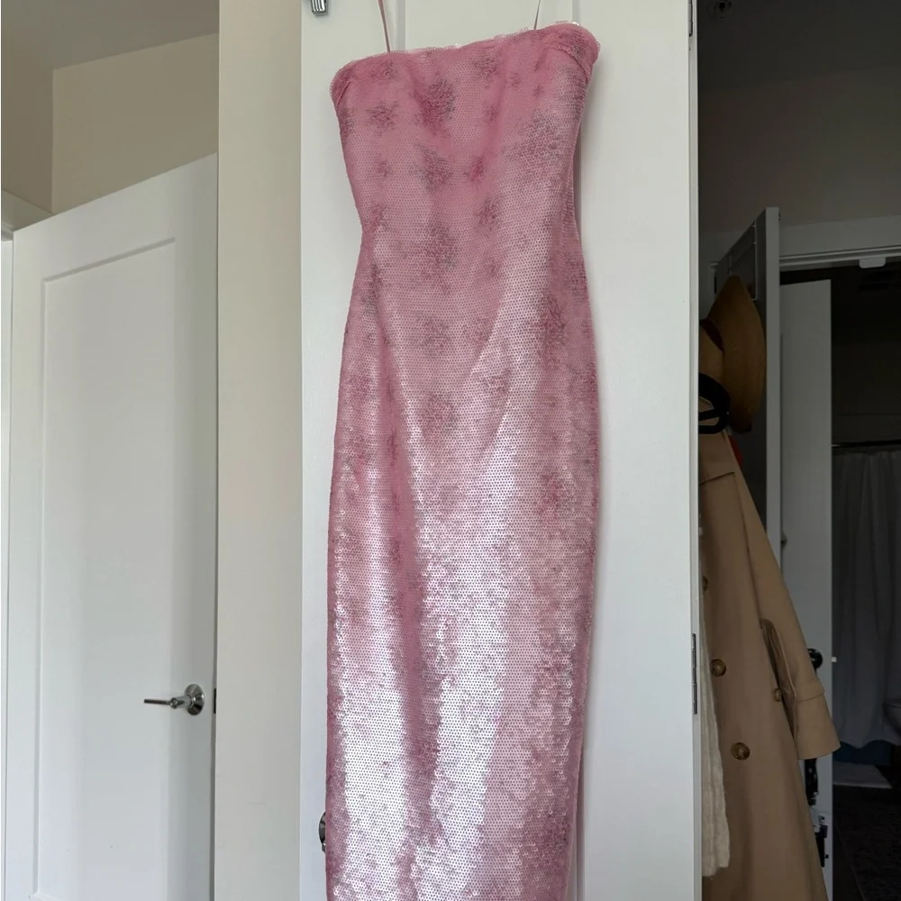 LoveShackFancy Pink Sequin Strapless Dress - Picture 2 of 7